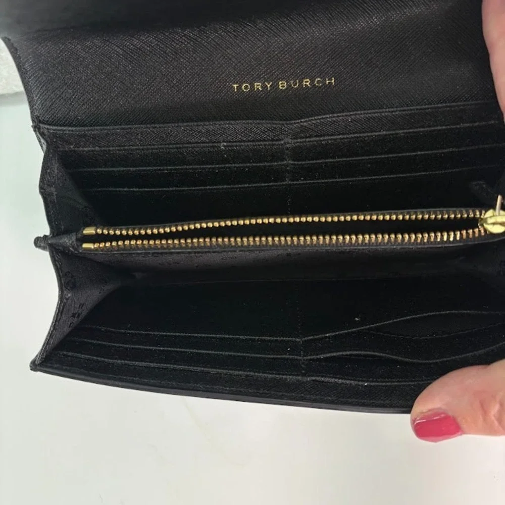 Tory Burch Black Saffiano Leather Wallet Black with‎ Gold Hardware